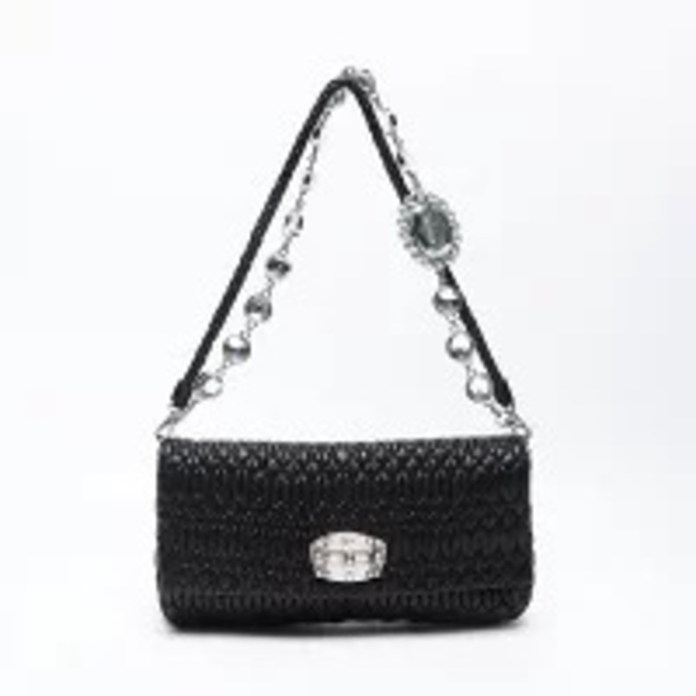 Miu Miu Black Matelasse Crystal Bijou Nappa Handbag